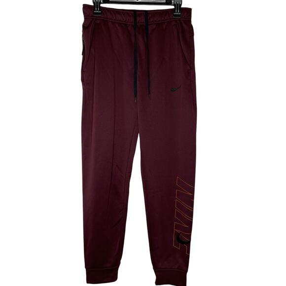 Nike Therma-FIT Pants Mens Small Maroon Burgundy Athletic Joggers Swoosh Logo - Picture 1 of 6